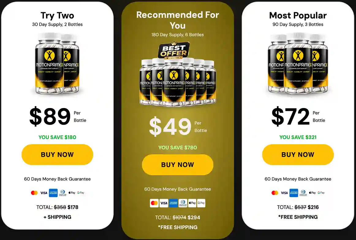 MotionPrimeX Pricing 2 Bottle 3 Bottle 6 Bottle Options